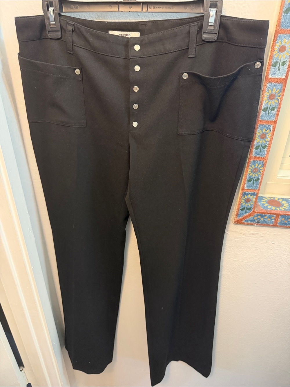 Women’s Vertigo Paris Black Mid Rise Button-Front Trousers